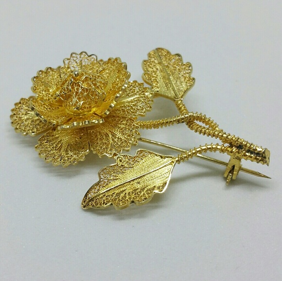 VTG sterling vermeil Portuguese filigree brooch - Picture 5 of 8